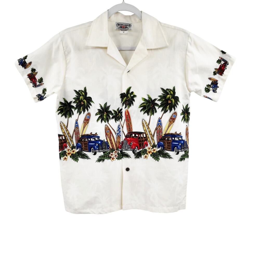 Vintage Pacific Legend Cream Tropical Hawaiian Shirt Youth XL Made in USA